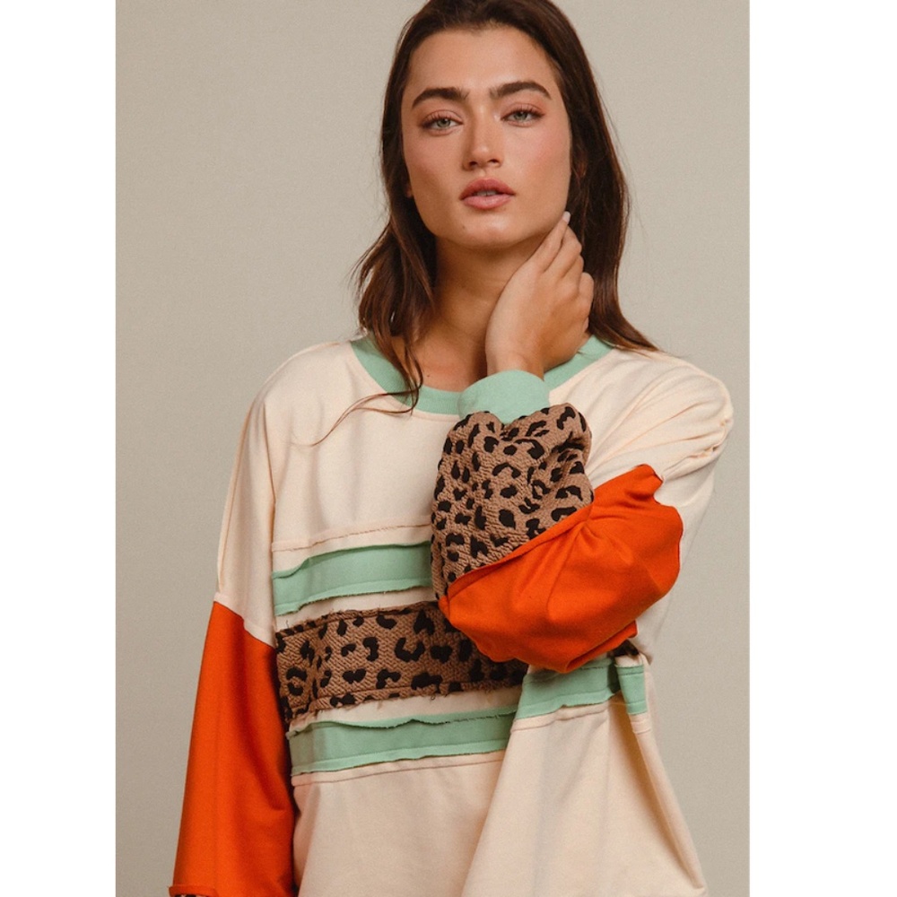 Bibi Color Block Leopard Mixed Top - image 3